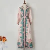 2024 Spring Summer Holiday Style Patchwork Print Single Breasted Long Sleeved Dress For Women's Vacation Vintage Long Dress F113 - Image 2