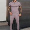 European and American summer popular men's short-sleeved trousers suit slim and trendy youth casual sports suit - Image 2