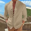 2024 New Men's Linen Long Sleeve Shirt Solid Color Slim Business Casual Shirt Long Sleeve Cotton Linen Shirt Oversize S-3XL - Image 4