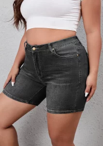 SHOWMALL Plus Size Denim Shorts for Women High Waisted Folded Hem Ripped Jean Shorts (12W-26W) - Image 3