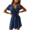 Elegant Polka Dot Print Dress for Women Sexy V Neck Wrap Lace Up Beach Party A Line Dress Summer Casual Holiday Boho Dress Robe - Image 5