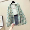 Spring Summer Fashion Female Vintage Long Sleeve Loose Plaid Blouse Tops Women Chiffon Casual Shirts Sun Protection Shirts - Image 6