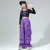 Children's Street Dance Fashion Suits Girl's Jazz Performance Hip-hop Clothes Color Matching Cool Wide Leg Pants Drop Shipping - Image 5
