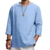 Cotton Linen Hot Sale Men's Long-Sleeved Shirts Summer Solid Color Stand-Up Collar Casual Beach Style Plus Size Linen Man Tops - Image 3