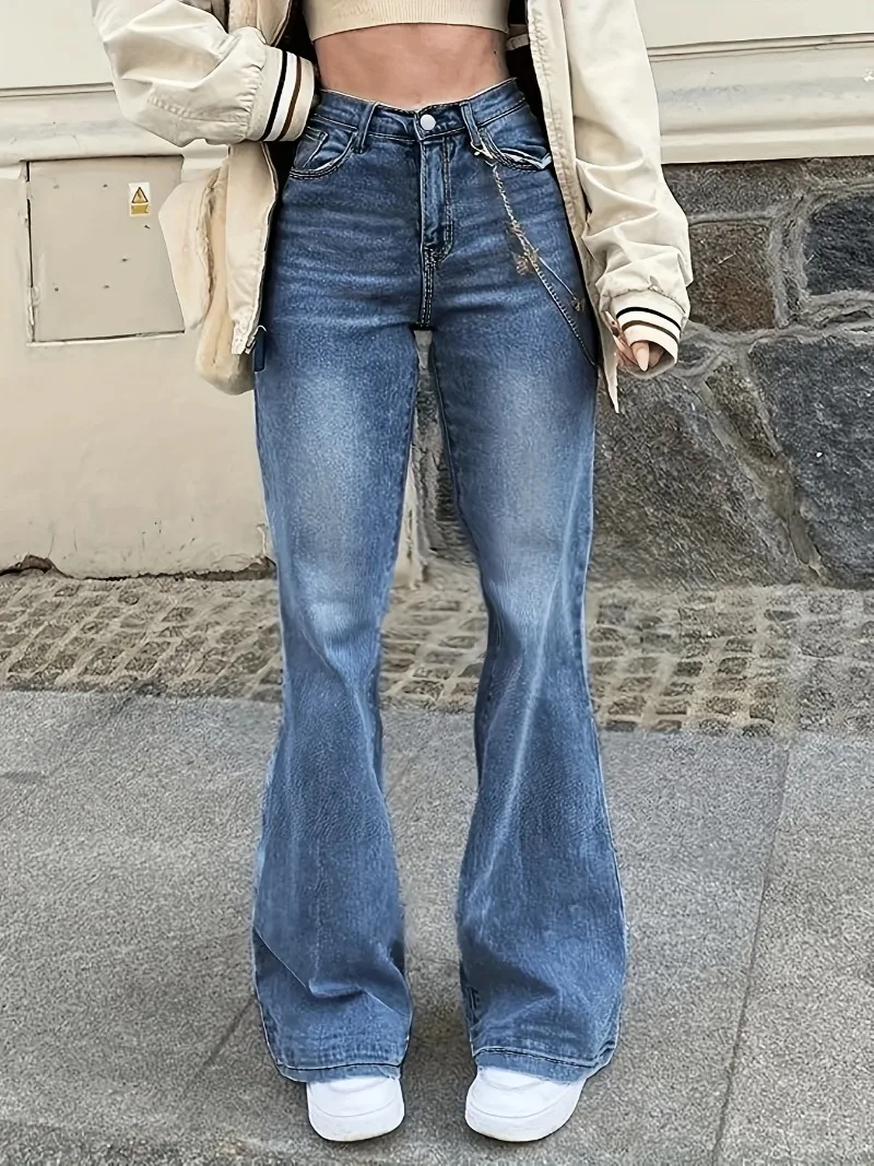 Solid Color High Waisted Flared Jeans American Retro Fashion Wide Leg Pants Streetwear Women Korean Simple Hot Girl Y2k Trousers