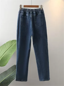 Plus Size Women's Clothing Spring And Autumn Jeans High Waist Straight Leg Jeans Washed Denim Trousers With Stretch Fabric Pants - Image 2