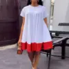 CM.YAYA Vintage Women Patchwork Short Sleeve O-neck Loose Babydoll Smock Dress 2023 Spring Summer INS Fashion Dresses Vestidos