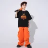Ballroom Kids Hip Hop Clothing Oversize T Shirt Orange Casual Cargo Pants for Girl Boy Jazz Street Wear Dance Costume Clothes - Image 4