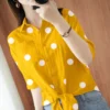 Oversized Vintage Printed Polka Dot Lapel Bandage Button Bow Chiffon Shirt Summer New Commute Tops Loose Casual Woman Blouses - Image 2