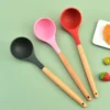 Nonstick Silicone Ladle Soup Spoon With Wooden Handle Heat Resistant Porridge Spoon Rice Ladle Soup Cooking Mixing Serving Spoon - Image 3
