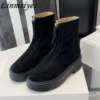 Autumn Winter Thick Sole Knight Boots Women Front Zipper Real Leather Ankle Boots Luxury Quality Motorcycle Boots Female Botas - Image 3