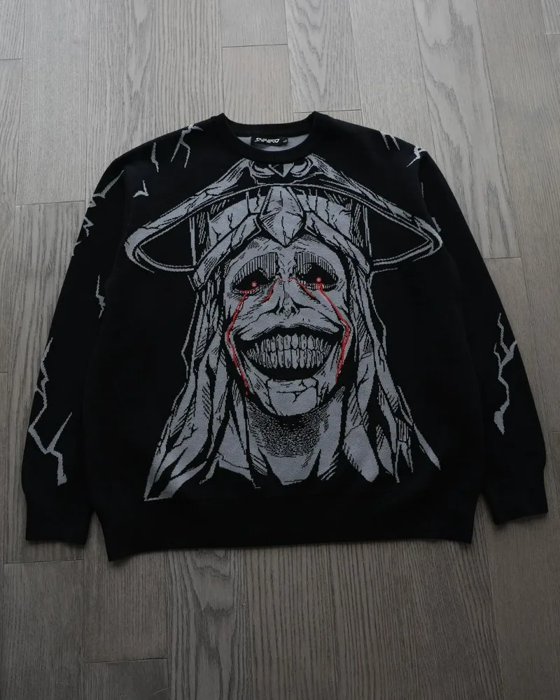American High Street Fashion Clothing Men Y2K Anime Pattern Oversized Pullover Sweatshirt Harajuku Retro Long Sleeves Women