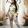 Plus Size Matching Sets Spring Print Shirt Top and Pants Two Piece Set for Women Streetwear Fashion Suit Wholesale Dropshipping
