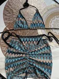 Women Swimsuit Colored Maple Leaves Knitted Bikini Skirt Three-Piece Set Split Swimsuit Bikini - Image 4