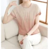 Korean Simple Loose O-neck Jacquard Ice Silk Short Sleeved T-shirt Women Contrasting Colors Diamond Screw Thread Summer Knit Top - Image 5