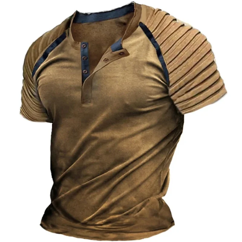 Vintage Button V-neck Navigation T Shirt Short Sleeve Gothic Henley Shirt For Men Oversized Tops Tee Shirt Men Punk Streetwear - Image 2