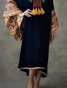 Vintage Ethnic Pattern Kaftan Sexy V-neck Batwing Sleeve High Waist Maxi Dress Tunic Women Clothing Velvet A-Line Maxi Dress - Image 4