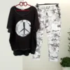 2pcs/Set Women Blouse Pants Camouflage Printed T-shirt Pants Set Drawstring Asymmetrical Summer Outfit Streetwear For Daily Wear - Image 2