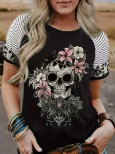 Rose Skull 3D Print O-Neck T-shirts Women/Men Short Sleeve Fashion Hip Hop Oversized Harajuku Y2K T Shirt Sexy Clothing - Image 6