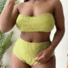 Yellow Plus Size Bandeau High Waist Bikini Swimwear Women's Swimsuit Beachwear Bathing Suits