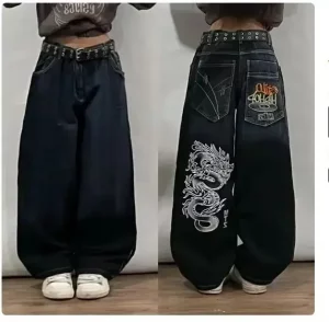 2024 New American hip-hop Vintage baggy jeans women's Harajuku high waist Y2K wide-leg pants Gothic wide pants Streetwear pants - Image 6