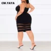 CM.YAYA Women Plus Size Mesh Patchwork Bodycon Dress Sexy Night Party Clubwear Spaghetti Strap Sleeveless Midi Pencil Dresses - Image 3