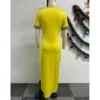 Yellow Printed African Dresses For Women 2024 New Arrival Summer Fashion Hollow Stretch Short Sleeve Long Dress Ankara Robes - Image 5