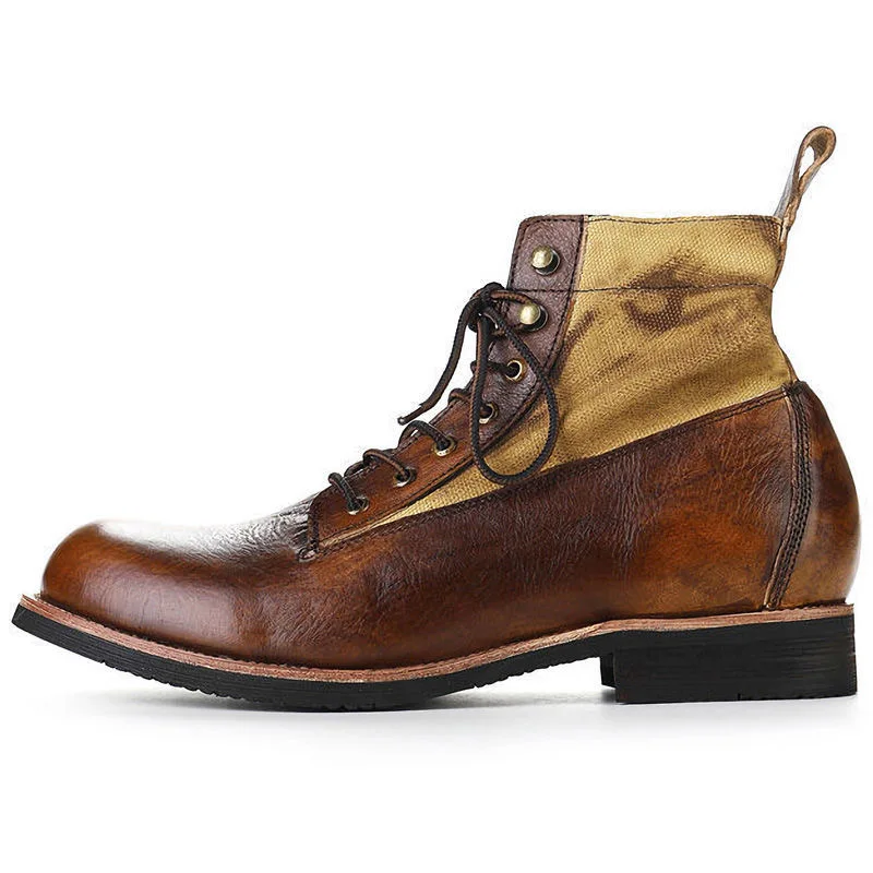 Winter Men Cowboy Boots Fashion British Retro Boots Mens Anti Slip Plus Size 48 Tactical Shoe Mens Top Quality Leather Boots Men