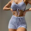Drawstring Front Shorts Bikinis 2024 High Waist Swimsuit Women Swimwear Female Bathers Bathing Swimming Swim Suit Beachwear