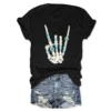 Rheaclots Western Rock On Skeleton Printed Round Neck Short Sleeve T-Shirt - Image 3