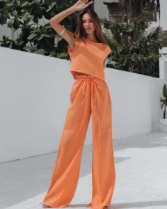 Summer Cotton Linen Vest Suit Solid Color Sleeveless Vest Wide Leg Pants Two Piece Set Women Outfit Fashion Trousers Sets 2023 - Image 5