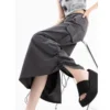 American Retro Cargo Skirt for Women Summer Slit Design Drawstring High Waist Mid-length Skirt Y2k Streetwear Fashion Clothing - Image 5