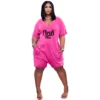 Plus Size Sporty Style Women's Clothing New Fashion Sexy Solid Color Letter Printing Loose V Neck Casual Straight Leg Jumpsuit - Image 4