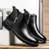British Style Men's Chelsea Boots New Fashion Male Chelsea Boots Genuine Leather Elastic Strap Ankle Boots Business Dress Shoes - Image 6