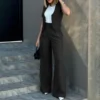 Women Suit Women Vest Elegant Lady Baggy Pants Set with Sleeveless Vest Women's High Waist Wide Leg Pants in for Fashionable - Image 5