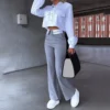 2 Pcs/Set Women Pants Top Suit Single-breasted Lapel Long Sleeve High Waist Straight Lady Shirt Trousers Set - Image 2