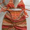Women Swimsuit Colored Maple Leaves Knitted Bikini Skirt Three-Piece Set Split Swimsuit Bikini
