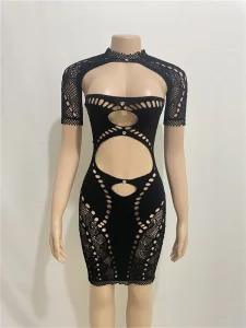 Fall Clothes Sexy Dresses For Women 2023 Dress Mini Club Party Black Short Sleeve Streetwear diamond Hollow Out Dress Women - Image 5