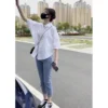 Cotton Mid-sleeve Thin Woman Blous Shir 2024 Summer New Loose Fashion Irregular Shirt Casual Vacation Top Korean Women's Clothes - Image 4