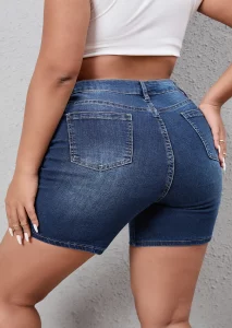 SHOWMALL Plus Size Denim Shorts for Women Casual High Waisted Shorts Ripped Denim Jean Shorts - Image 3