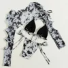 Long Sleeve Hollow Out Bikinis Sets Punk Swimsuit Women Print Triangle Sexy Micro Swimwear Thong 3-Piece Beach Goth Bathing Suit - Image 2