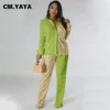 CM.YAYA Colorblocked Pleated Women's Set Oversized Long Sleeve Shirt and Wide Leg Pants 2023 Two 2 Piece Sets Outfits Tracksuit - Image 3