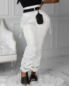 Women's Pants 2023 Spring Fashion Pocket Design Casual Ruched Plain Daily Long Cargo Pants Y2K Clothes - Image 3