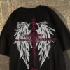 American High Street Dark Cross Wings Loose Half Sleeves Fashion Street Oversize T-Shirt Harajuku Style Hip Hop Y2k Top - Image 6
