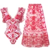 Printed One Piece Swimsuit for Women, Ruffle Swimwear, Monochrome Beach Dress, Elegant Bathing Suit, New, 2024 - Image 6