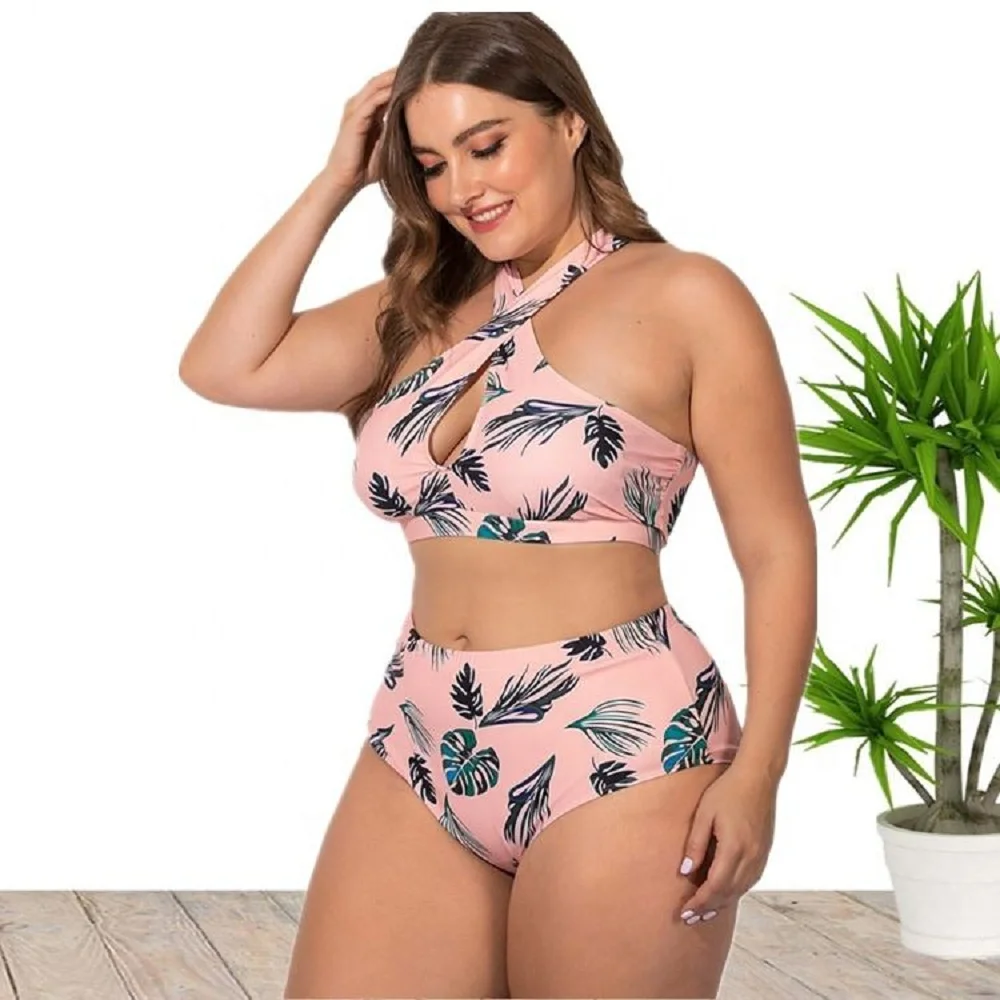 2022 New Arrival 5XL Plus Size Floral Print Hot Spring Beach Bikini Swimsuit Two Pieces For Women