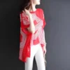 Fashion Striped Printed Batwing Sleeve Oversized Loose Irregular Chiffon Shirt Summer Asymmetrical Casual Women Clothing Blouse - Image 3