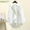 Women's Summer Matching Set 2023 New Chic Sunscreen Shirt Strap Denim Short Skirt Pants Three Piece Korean Elegant Casul Suit - Image 4