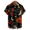 Men's short sleeve Hawaiian shirt, fashionable Harajuku style, dry fit, Halloween pumpkin theme, handsome men's shirt plus size - Image 3