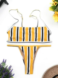 Sexy Stripe Print Swimsuit Women Solid Tube Top Bathing Suit High Cut Bikini Set Backless Beachwear Summer Brazilian Swimwear - Image 6